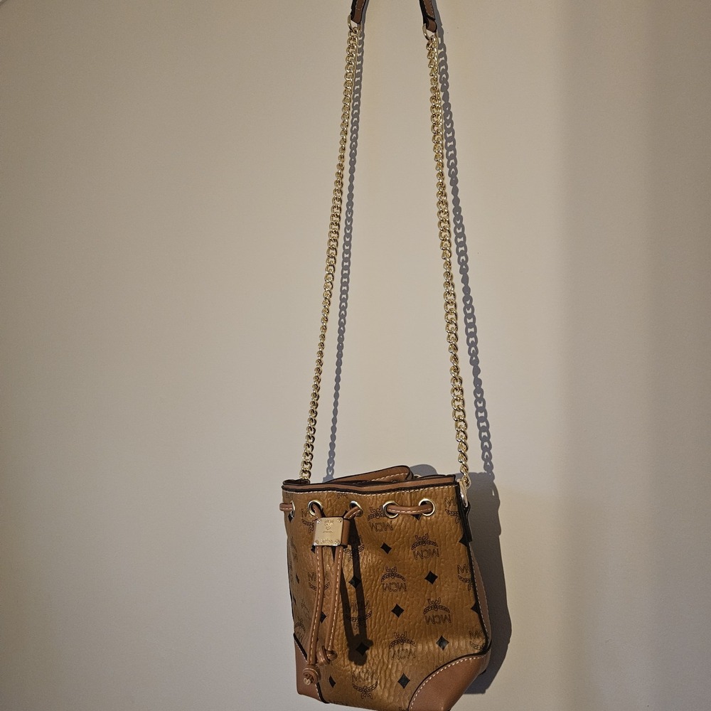 MCM Soft Berlin Visetos Monogram Drawstring Leather Bucket Bag Crossbody‎ Mini - Picture 12 of 14